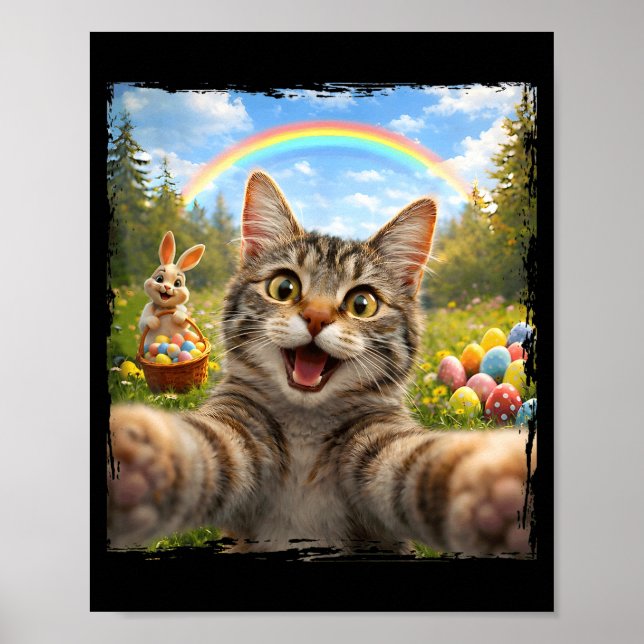 Happy Easter Funny Cat Selfie With Easter Bunny Ki Poster (Front)