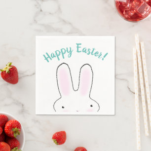 Happy Easter funny cute bunny peekaboo script text Napkin
