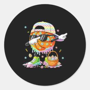 Happy easter funny easter bunny basketball men boy classic round sticker