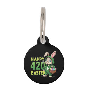  Happy Easter Funny Easter Bunny Design Weed Lover Pet Tag