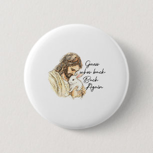 Happy Easter Funny Guess Who's Ck Jesus Bunny Men  6 Cm Round Badge
