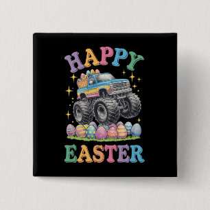 Happy Easter Funny Monster Truck Crush Eggs 15 Cm Square Badge