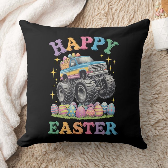 Happy Easter Funny Monster Truck Crush Eggs Cushion (Blanket)
