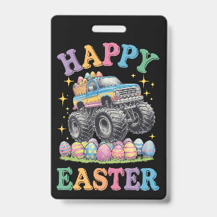 Happy Easter Funny Monster Truck Crush Eggs ID Badge
