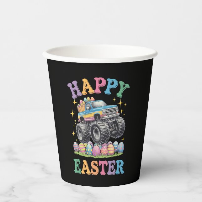 Happy Easter Funny Monster Truck Crush Eggs Paper Cups (Front)
