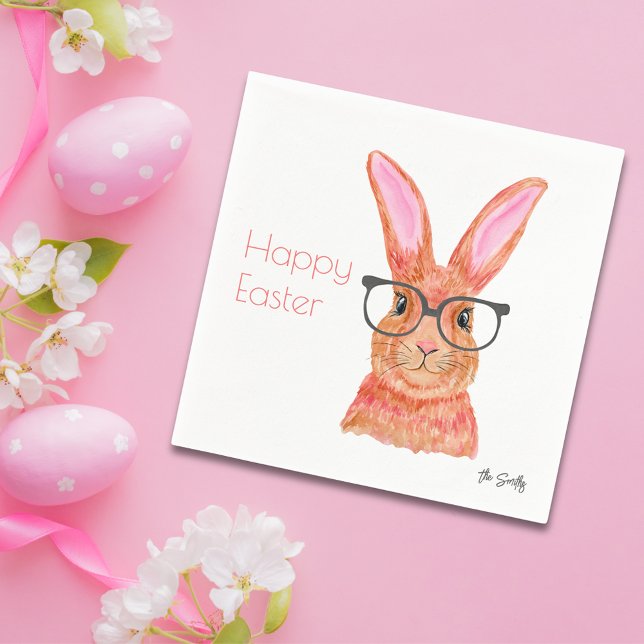 Happy Easter Funny Pink Bunny Paper Napkin (Happy Easter Funny Pink Bunny Paper Napkin
)