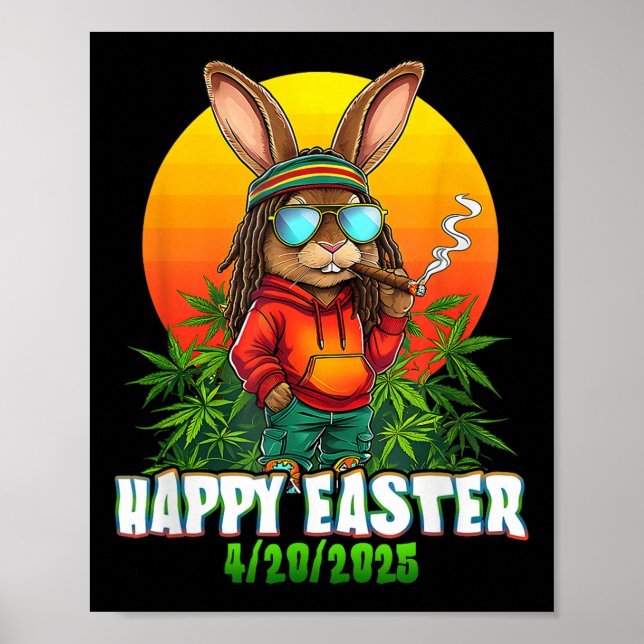 Happy Easter Funny Smoking Easter Bunny Funny Rabb Poster (Front)