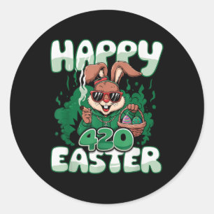 Happy Easter Funny Smoking Easter Bunny Men Women Classic Round Sticker