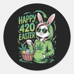Happy Easter Funny Weed Bunny Easter Day Women Classic Round Sticker