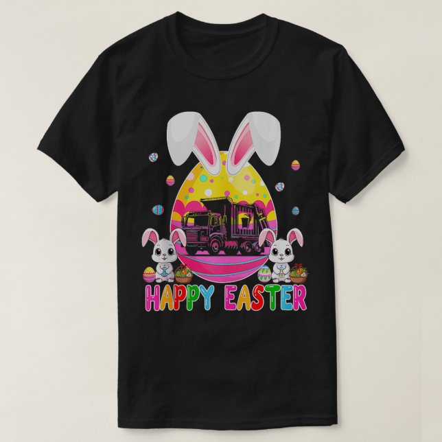 Happy Easter Garbage Truck Inside Bunny Chocolate  T-Shirt (Design Front)