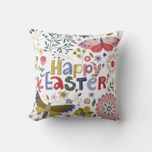 Happy Easter Garden Delight Floral Butterfly Cushion