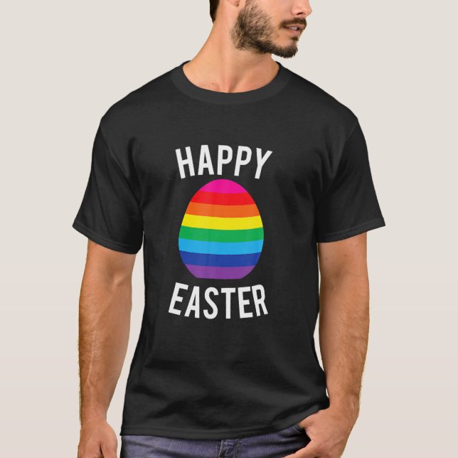 Happy Easter Gay Pride Rainbow Egg Fun T-Shirt (Front)