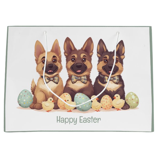 Happy Easter German Shepherd Dogs Large Gift Bag (Front)