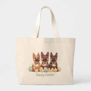 Happy Easter German Shepherd Dogs Large Tote Bag