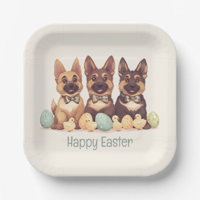 Happy Easter German Shepherd Dogs Paper Plate (Front)