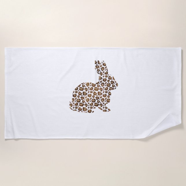 Happy Easter Gift Leopard Print Pattern Bunny Rabb Beach Towel (Front)