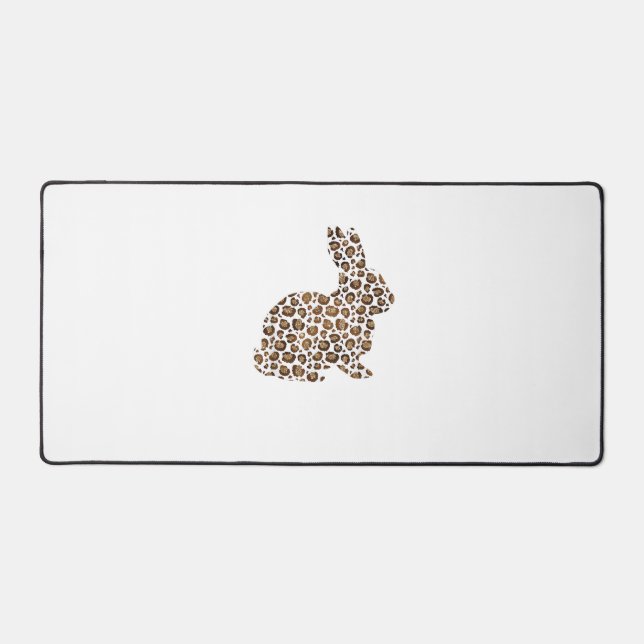 Happy Easter Gift Leopard Print Pattern Bunny Rabb Desk Mat (Front)