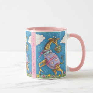 HAPPY EASTER GIRAFFE & TULIPS HOLIDAY MUG Pink