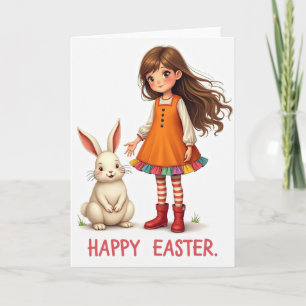 Happy Easter Girl And Bunny Card