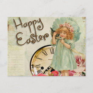 happy easter girl holiday postcard