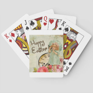 happy easter girl playing cards