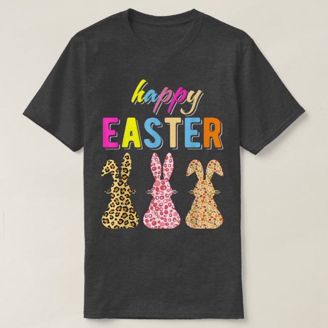 Happy Easter Girls Women Cute Bunny Leopard  T-Shirt (Design Front)