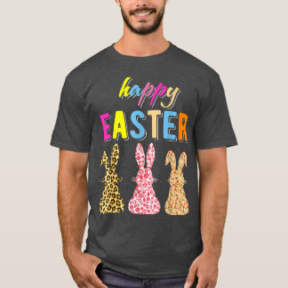 Happy Easter Girls Women Cute Bunny Leopard  T-Shirt