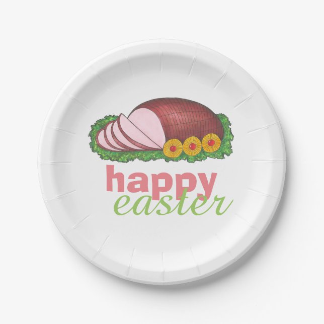 Happy Easter Glazed Sliced Ham Dinner Plates (Front)