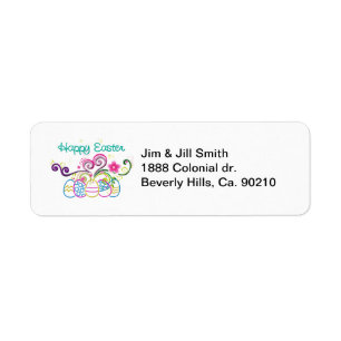 Happy Easter Glitter Eggs & Floral Return Address Label