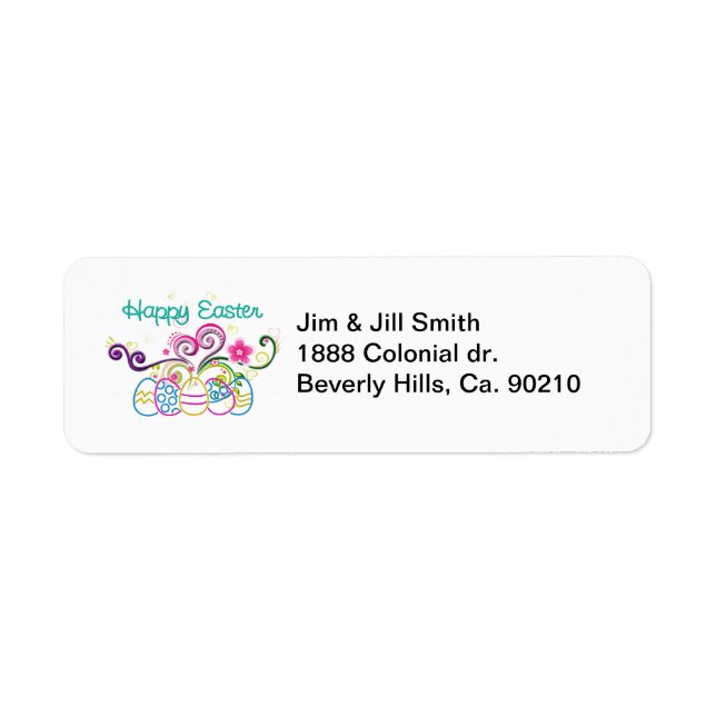 Happy Easter Glitter Eggs & Floral Return Address Label (Front)