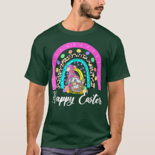 Happy Easter Gnome Bunny Leopard Rainbow Family Ea T-Shirt