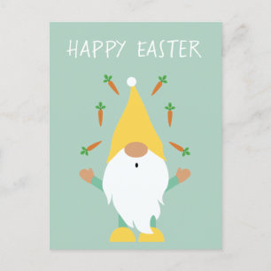 Happy Easter Gnome Juggling Carrots Postcard