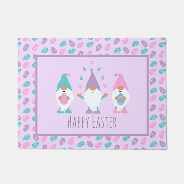 Happy Easter Gnome Juggling Easter Eggs Doormat (Front)