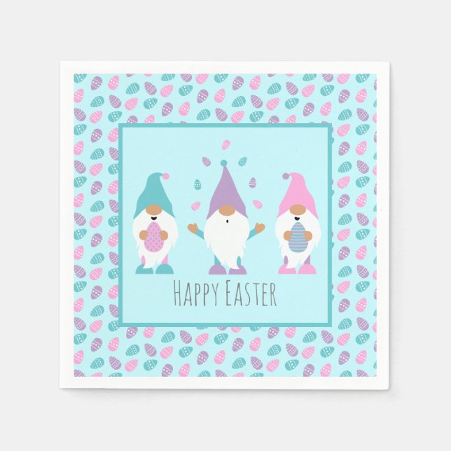 Happy Easter Gnome Juggling Easter Eggs Napkin (Front)