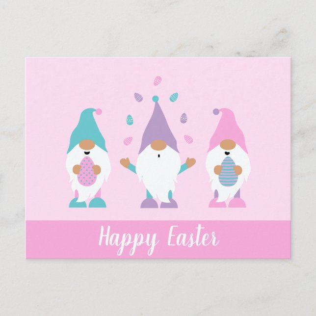 Happy Easter Gnome Juggling Easter Eggs Postcard (Front)