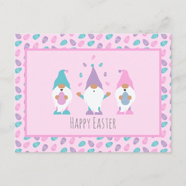 Happy Easter Gnome Juggling Easter Eggs Postcard (Front)