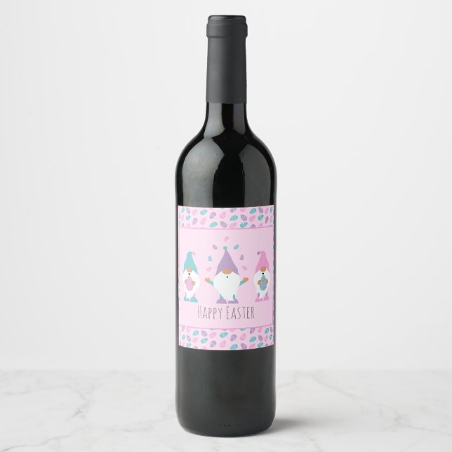 Happy Easter Gnome Juggling Easter Eggs Wine Label (Front)