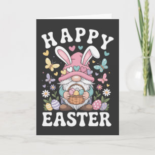 Happy Easter Gnome With Bunny Ears Colorful Eggs Card