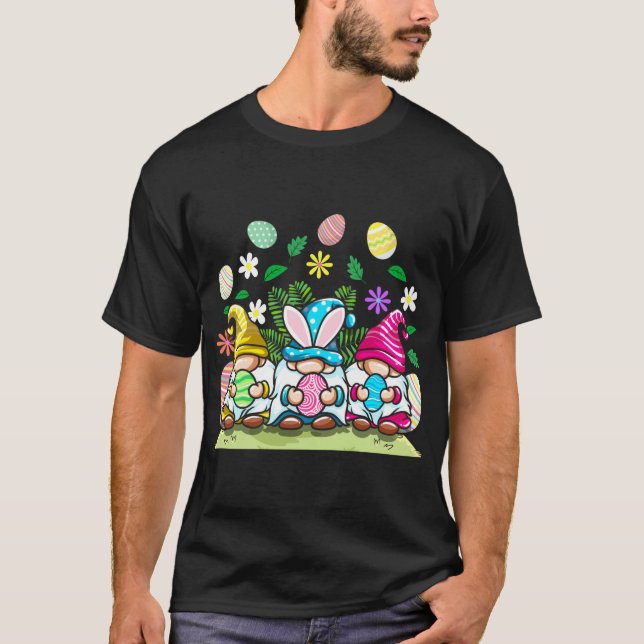 Happy Easter Gnomes Egg Hunting Gift T-Shirt (Front)
