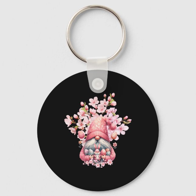 Happy Easter Gnomes Hello Spring Blossom Floral  Key Ring (Front)
