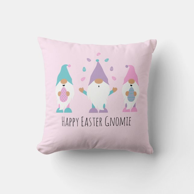 Happy Easter Gnomie Juggling Easter Eggs Cushion (Front)