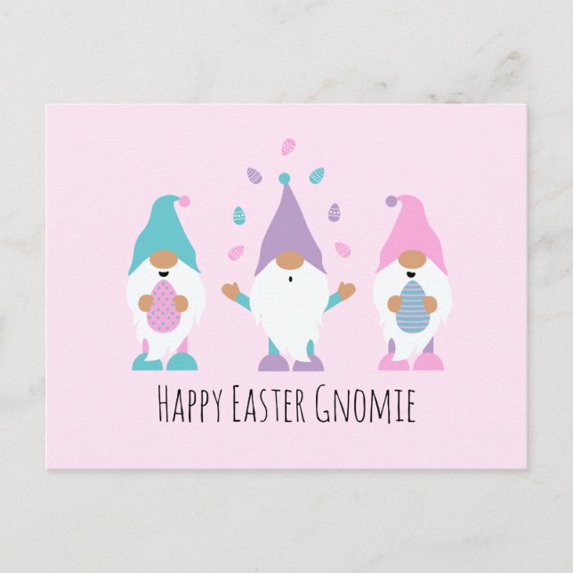 Happy Easter Gnomie Juggling Easter Eggs Postcard (Front)
