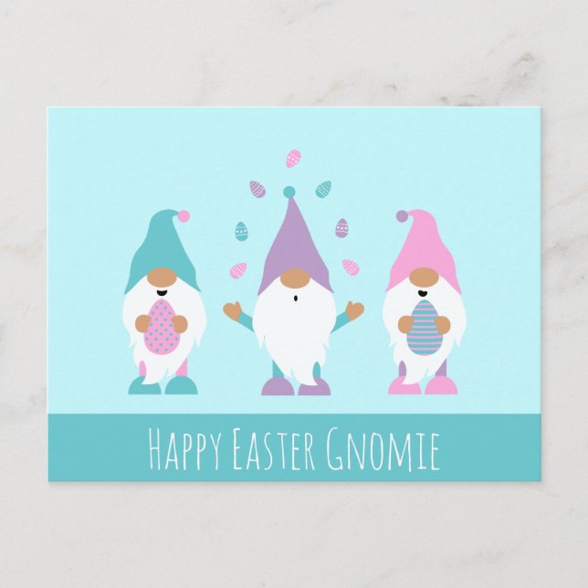Happy Easter Gnomie Juggling Easter Eggs Postcard (Front)