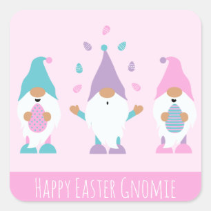 Happy Easter Gnomie Juggling Easter Eggs Square Sticker