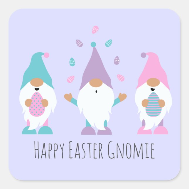 Happy Easter Gnomie Juggling Easter Eggs Square Sticker (Front)