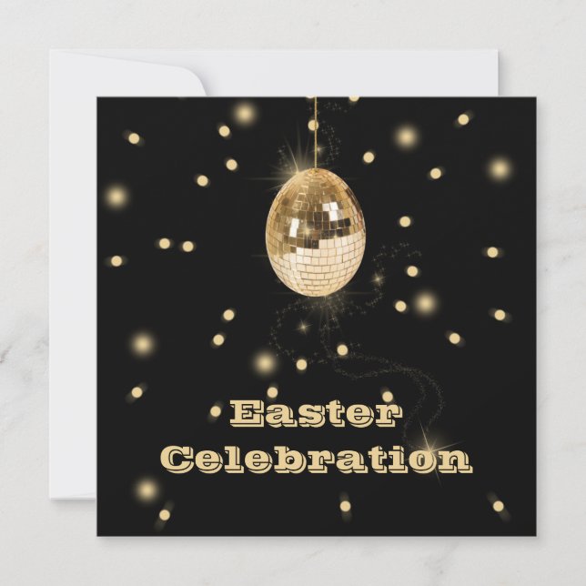 Happy Easter Gold Disco Ball Invitation (Front)
