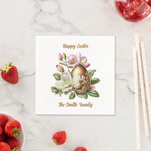 Happy Easter Gold Floral Egg Napkin
