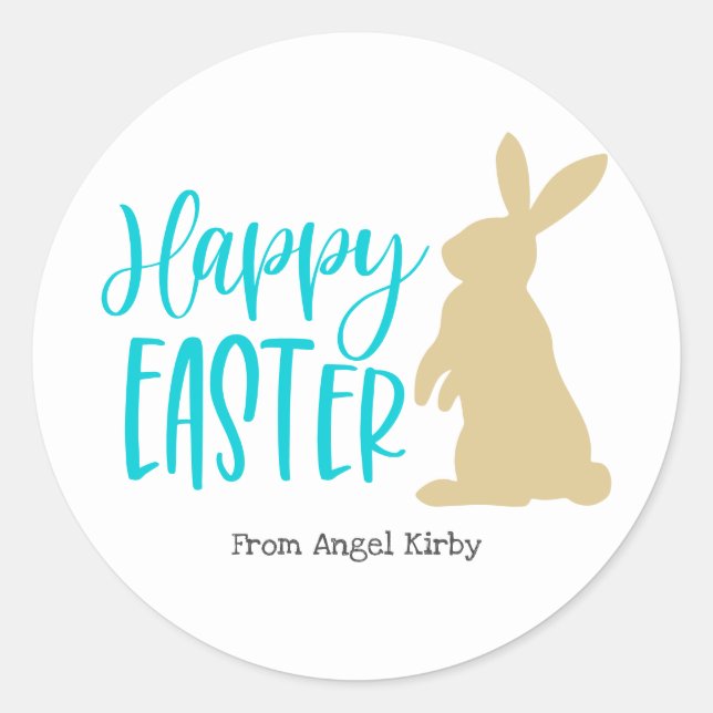 Happy Easter Golden Rabbit silhouette, Classic Round Sticker (Front)