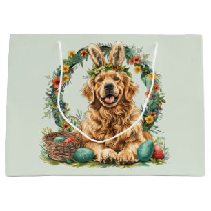 Happy Easter Golden Retriever Dog Bunny Ears Large Gift Bag