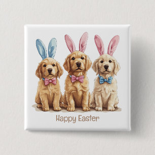 Happy Easter Golden Retriever Dogs Bunny Ears 15 Cm Square Badge